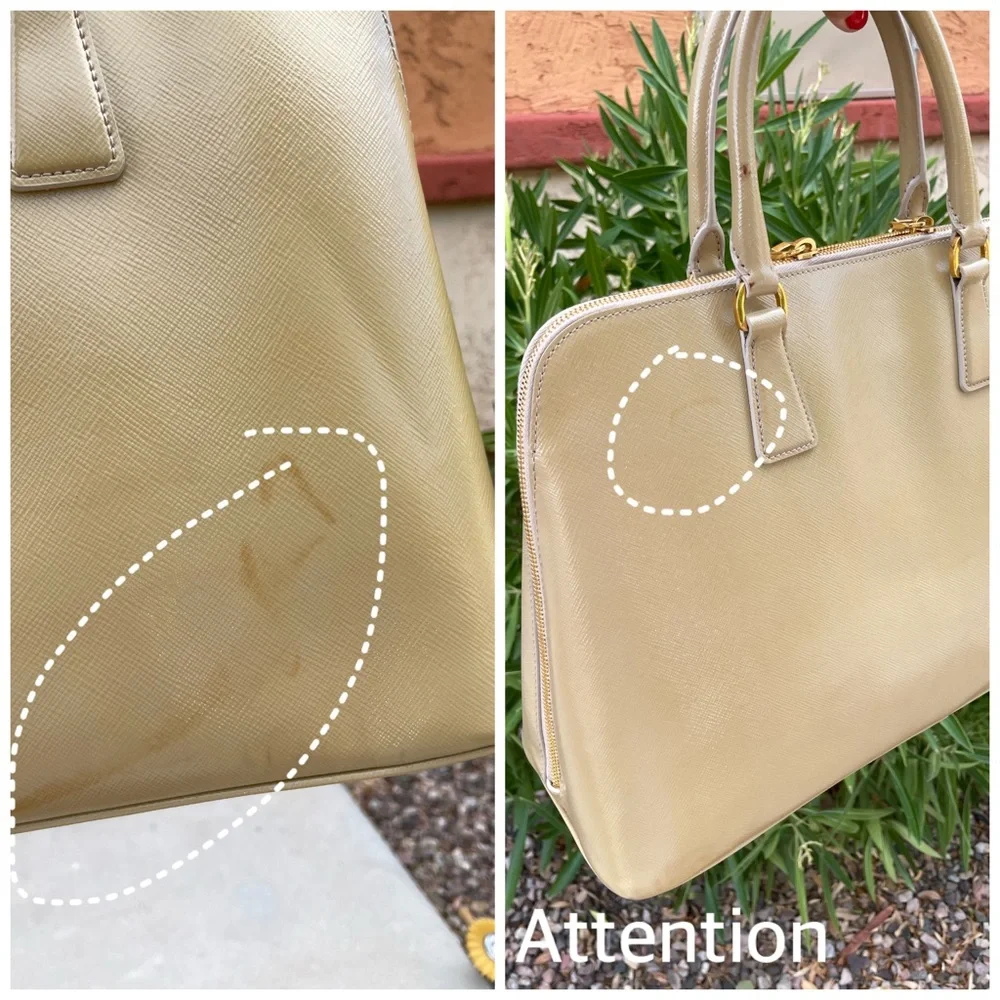 Auth PRADA Beige Saffiano Patent Leather Large Promenade Satchel - Picture 9 of 17